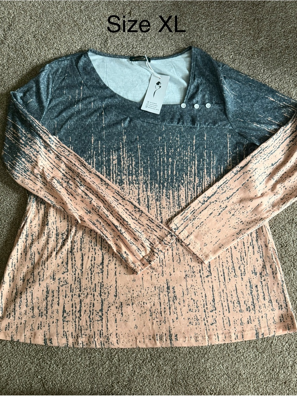 Women's Two-Tone Long Sleeve Top - Slate Gray and Blush Sz XL no name